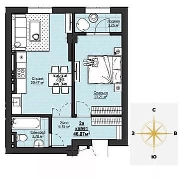 house: 1 комната, 47 м², Элитка, 8 этаж, Готовая ПСО (под самоотделку) — 2