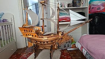 пионерский барабан: Декоративный макет парусного корабля из дерева - Большой авторский — 3