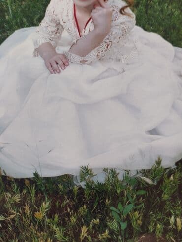 школьная форма на девочку: Детское платье, цвет - Белый, Б/у — 2
