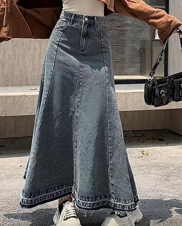 Юбка, Модель юбки: Трапеция, Миди, Джинс, Высокая талия