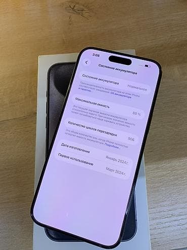 venu 4: IPhone 15 Pro Max, Б/у, 256 ГБ, Black Titanium, Коробка, 88 % — 3