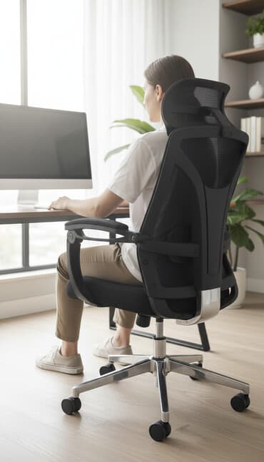 шикарное удобное компьютерное кресло: Офис креслолор, Дөңгөлөктүү, түсү - Кара — 1