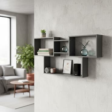 напольные полки: Полка навесная P002B (Графит) Большая и стильная настенная полка для — 1