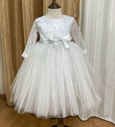 школьный фартук на прокат: Детское платье, цвет - Белый, Новый — 1