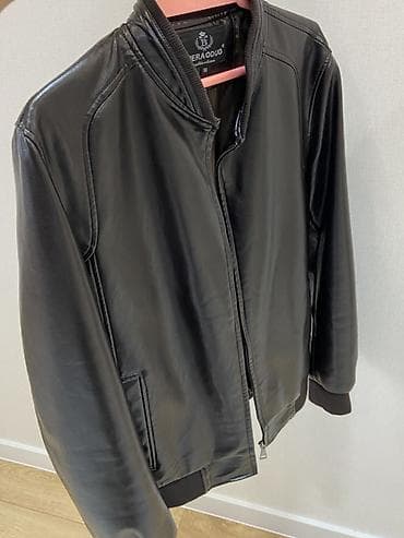 Мужская кожаная куртка-бомбер BIERAODUO, размер 50. - Цвет: темно