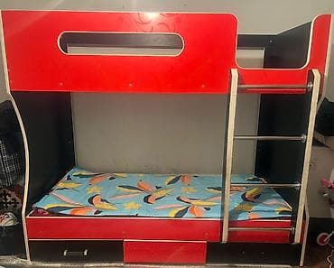 Двухъярусная детская кровать, ЛДСП, цвет - Красный