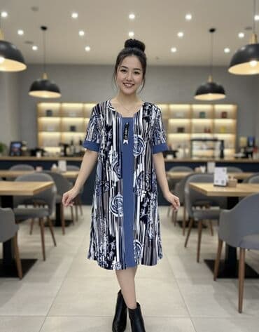 распродажа женской одежды больших размеров: Повседневное платье, Трикотаж, Прямое, Стандарт — 5