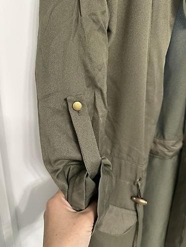 пиджак лен: Женский рубашка/накидка - Цвет: хаки (оливковый) - Фасон: удлиненный — 3