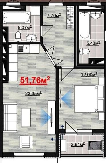 Недвижимость: 1 комната, 52 м², Элитка, Пишпек Элитка, 4 этаж, ПСО (под самоотделку) — 7