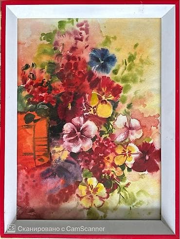 Акварель “Букет цветов” в раме.Размер:46-34 - Оригинальная at lalafo.kg Акварель “Букет цветов” в раме.Размер:46-34 - Оригинальная