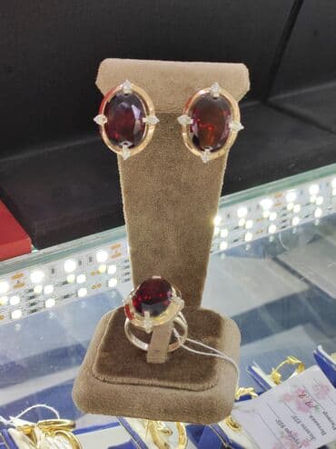 свадебные наборы ручной: Комплект+ Билерик с камнями Гранат Серебро + золото 925 пробы Цена — 3