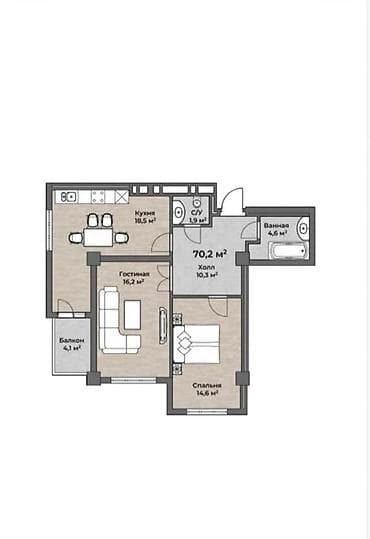 Квартиры: 2 комнаты, 70 м², Технопарк Элитка, 8 этаж, ПСО (под самоотделку) — 8
