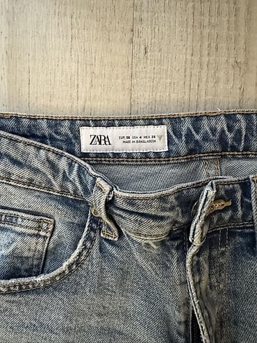 женские джинсы американки: Джинсы, Прямые, Zara, Средняя талия, С бахромой, S — 2