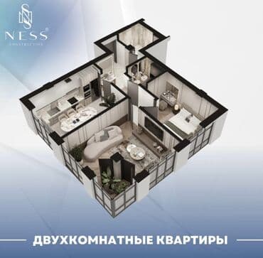 квартира 2 ком купить: 2 комнаты, 60 м², Элитка, 4 этаж, ПСО (под самоотделку) — 5