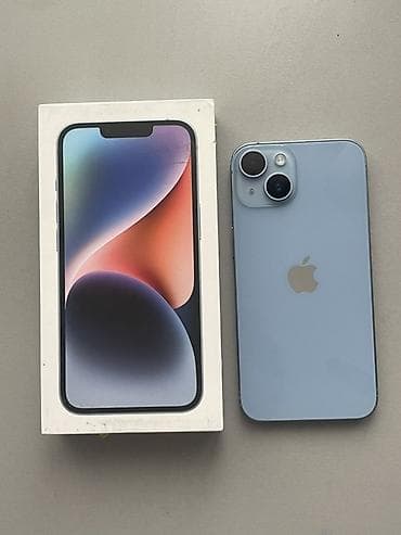 ipone x: IPhone 14, Б/у, 128 ГБ, Голубой, Коробка, 87 % — 1