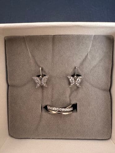 Серебряные серьги, Проба 925, Фианит, Женские, Б/у