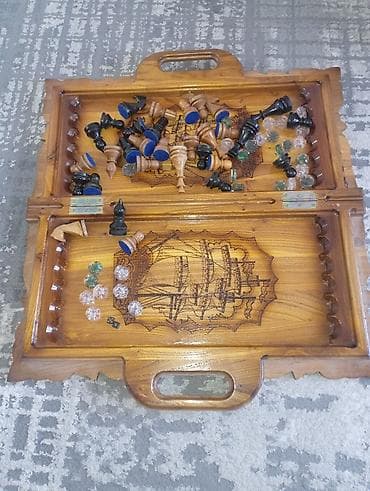 спортивные коврики: Набор 2 в 1: резные деревянные шахматы/нарды. - Материал: дерево с — 3