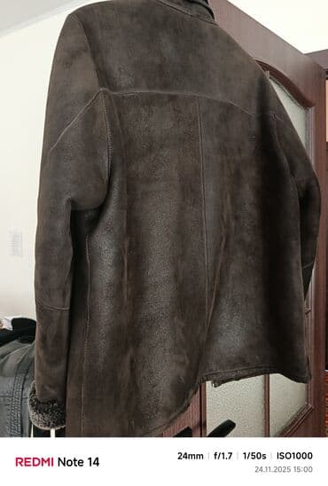 tech fleese: Мужская дублёнка-пальто, чёрная. - Материал: натуральная кожа — 10