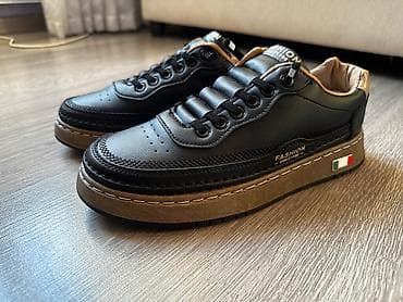 кеды 40: Кожаные кроссовки/кеды в классическом черном цвете с контрастной — 2