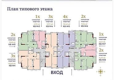 45: 1 комната, 45 м², Асанбай мкр Элитка, 7 этаж, ПСО (под самоотделку) — 2