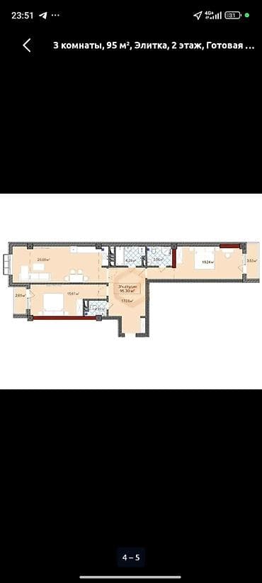 суточные гостиницы в нарыне: 3 комнаты, 95 м², Элитка, 2 этаж, Готовая ПСО (под самоотделку) — 4