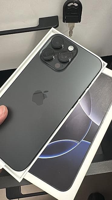 IPhone 16 Pro Max, Б/у, 256 ГБ, Черный, Зарядное устройство, Защитное стекло, Коробка, 96 %