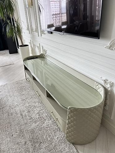 Тумба и подставка для телевизора, Б/у, Напольная, Стекло, Самовывоз, цвет - Бежевый