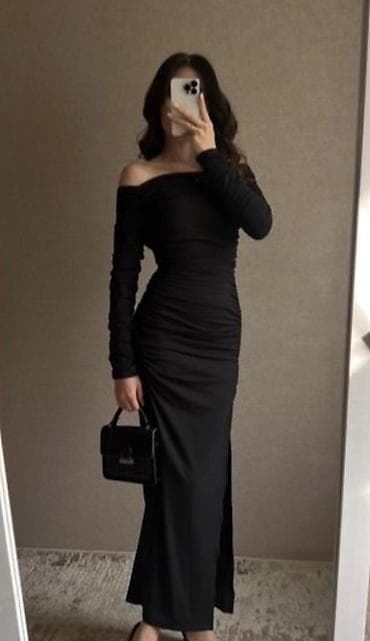 платье с разрезом: Вечернее платье, Классическое, Длинная модель, С рукавами, M — 1