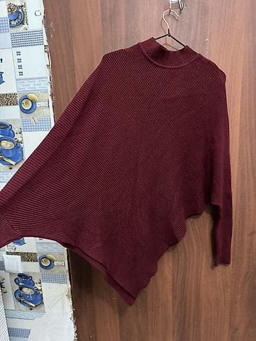 tom taylor: Ассиметричное вязаное пончо/накидка бордового цвета. - Фактура — 1