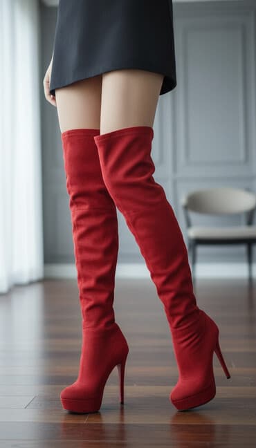 обувь для работы: Женская обувь — набор из 3 пар. 1) Красные ботфорты - Высокие до — 1