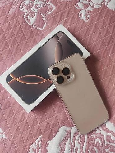 IPhone 16 Pro Max, Б/у, 256 ГБ, Desert Titanium, Зарядное устройство, Защитное стекло, Чехол, 100 % — 1