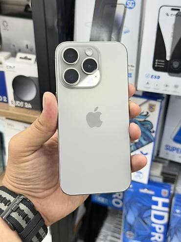 IPhone 15 Pro, Б/у, 256 ГБ, Natural Titanium, Защитное стекло, Чехол, Кабель, 80 %