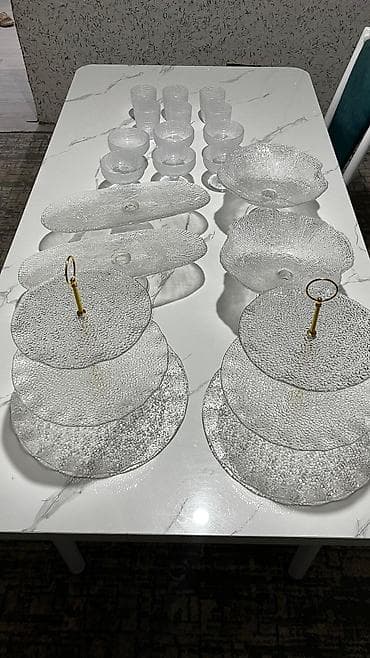 охранная бутка: Стеклянный набор для сервировки десертов и фруктов, прозрачное — 9