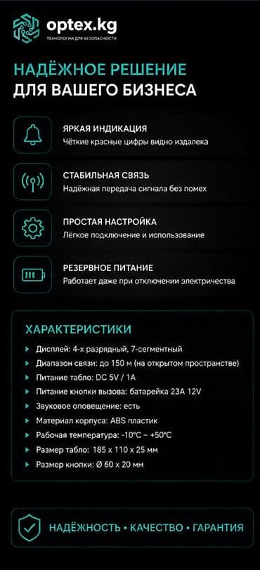 открыто: Табло вызова персонала — 4 900 сом Удобная система вызова сотрудников — 2