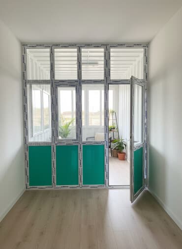 для ламинации: Раздвижная/распашная перегородка из ПВХ-профиля с дверью - Материал — 1