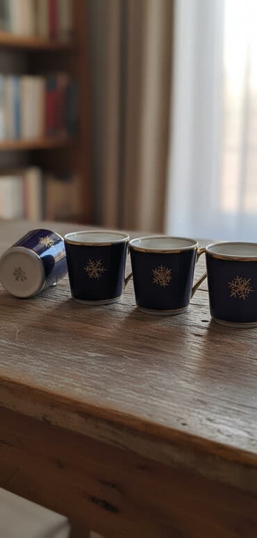 кровати лофт: Набор фарфоровых кружек/чашек с кобальтовой глазурью и золотым — 1