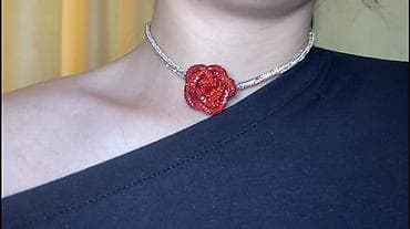 psn network: Набор украшений “Алая Роза”: колье-чокер и кольцо - Дизайн: объемная — 5