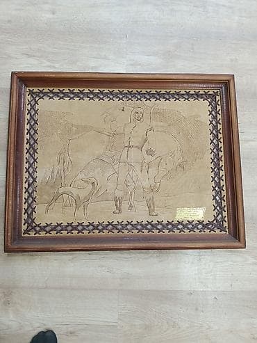 Картина-панно из кожи в деревянной раме. - Ручная выжига/гравировка at lalafo.kg Картина-панно из кожи в деревянной раме. - Ручная выжига/гравировка