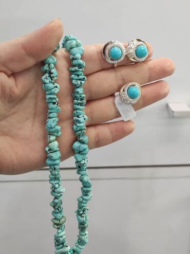 свадебные наборы ручной: Серебро 925 напыление золото Серебряный комплект Бирюза Размеры — 6