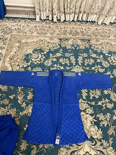 Спортивные сумки: Синий кимоно для дзюдо Adidas (джудоги), комплект куртка + штаны — 5