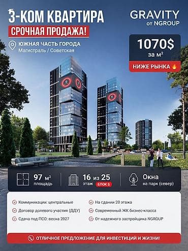 mega hous: 3 комнаты, 97 м², Элитка, 16 этаж, Готовая ПСО (под самоотделку) — 1