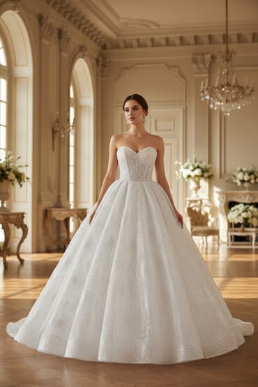 брендовая куртка: Свадебное платье, С корсетом, Пышное, Турция, Глиттер, Пайетки, Б/у — 1