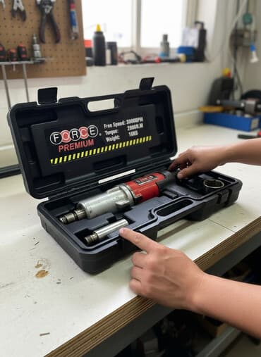 домкрат пневматический: Пневмогайковерт FORCE PREMIUM в кейсе - Тип: ударный пневматический — 1