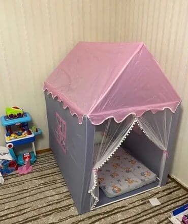 дом переносной: Палатка домик, с трех лет (каркас трубки пластик) в подарок гирлянда — 7
