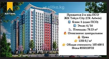 Недвижимость: 2 комнаты, 78 м², Элитка, 6 этаж, Готовая ПСО (под самоотделку) — 1