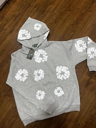 tech flecee: Срочно Серый худи Denim Tears с объемными белыми принтами хлопковых — 2