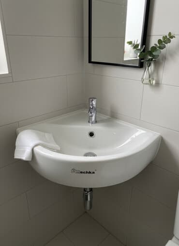 мойка шкаф для кухни: Раковина для ванной, Угловая форма, Материал: Керамика — 1