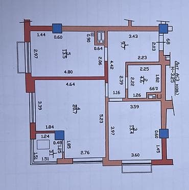 панфило: 2 комнаты, 65 м², Элитка, 3 этаж, Готовая ПСО (под самоотделку) — 8