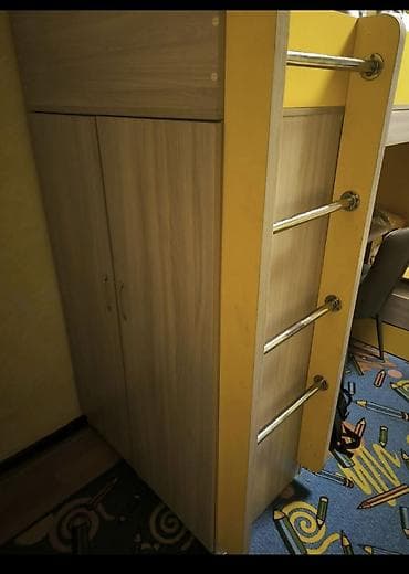 study table: Двухъярусная детская кровать, ЛДСП, цвет - Желтый — 5