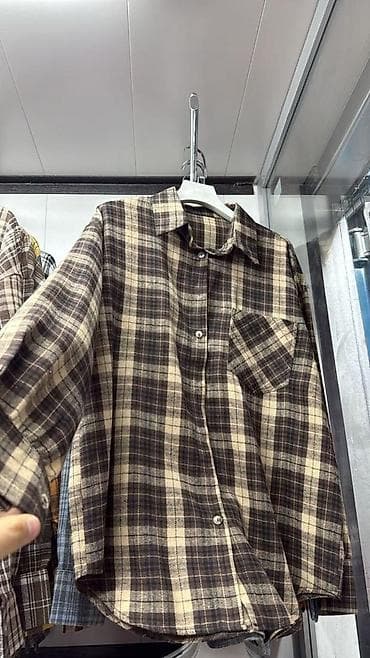 свободные рубашки женские: Рубашка, Оверсайз, В клетку, Made in KG — 3